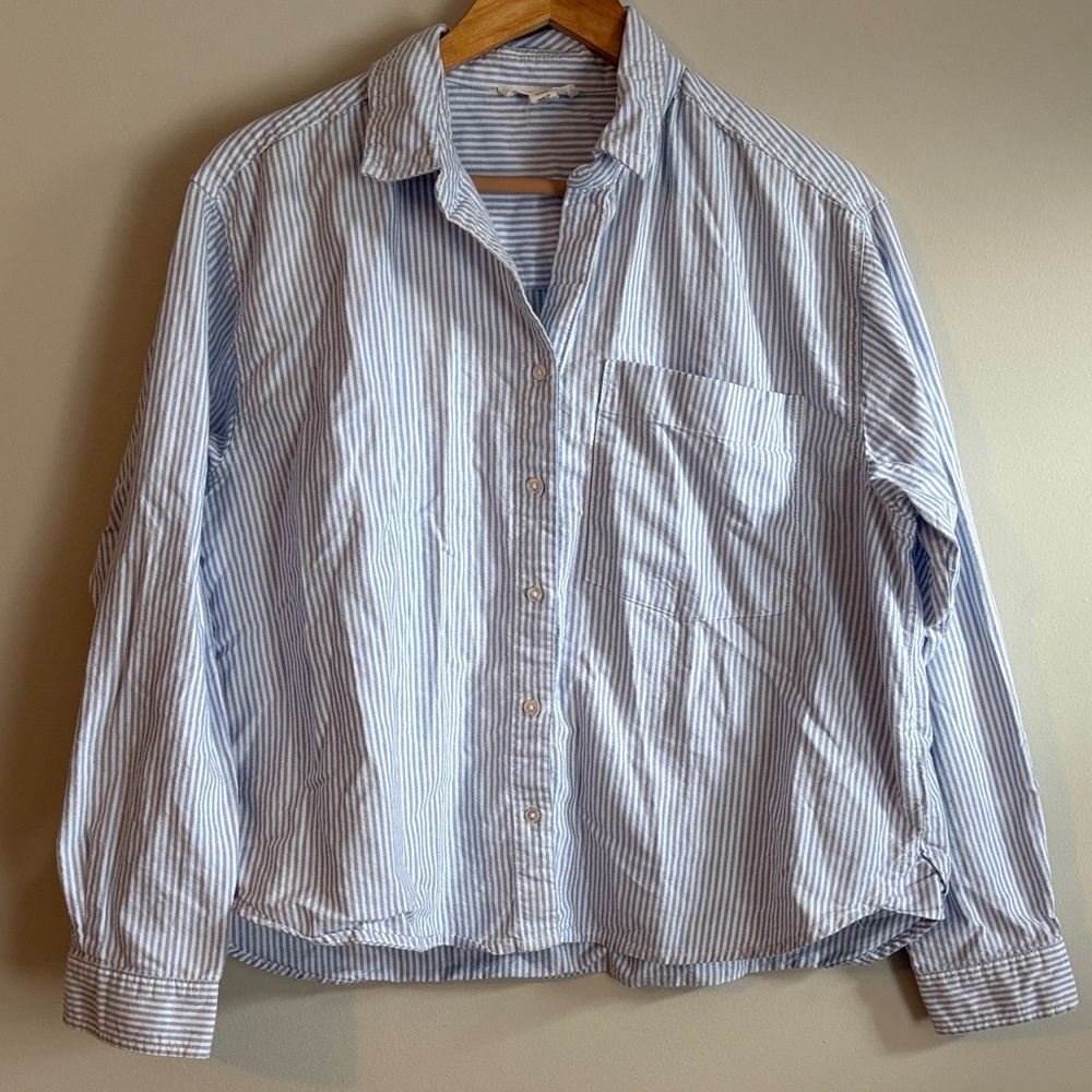 Blue and White Striped Button Down Shirt